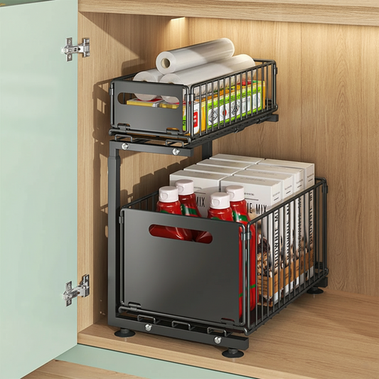 2-Tier Pull Out Under Sink Organizer - The Perfect Solution for Efficient Kitchen Storage!