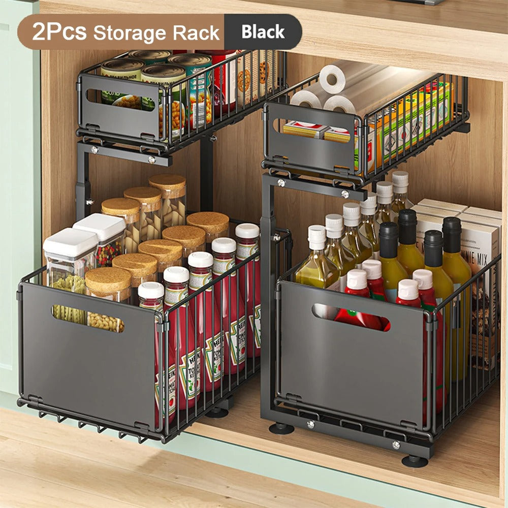 2-Tier Pull Out Under Sink Organizer - The Perfect Solution for Efficient Kitchen Storage!
